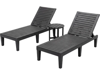 Costway 3-Piece Patio Chaise Lounge Set Adjustable Recliner Chairs Round Side Table 20016527 New