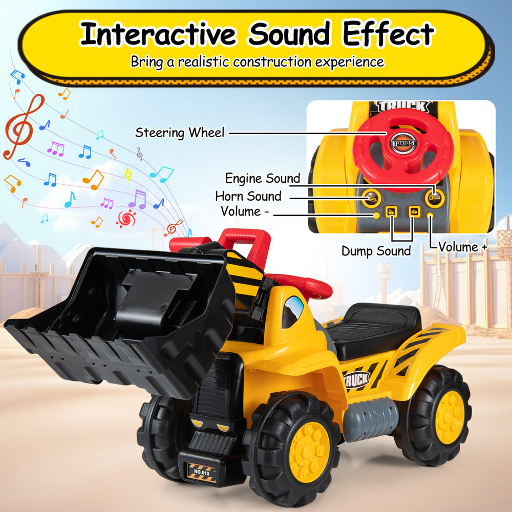 3-in-1 ride-on excavator with engine sound, detachable features, and ergonomic seat for outdoor adventures.