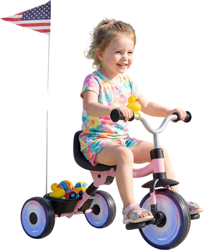Costway Foldable Toddler Tricycle Glowing Wheels Basket Duck Bell 55199672 New