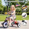 Toddler riding the Glowing Wheels Tricycle with detachable basket, adjustable seat, and glowing wheels for fun cycling.