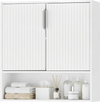 Bathroom wall cabinet in white with fluted doors, open cube, and adjustable shelf, perfect for organizing toiletries.