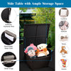 Side table with ample storage space, featuring a removable base cloth and metal hinge, ideal for outdoor use.