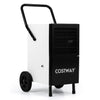 Commercial dehumidifier with heavy-duty metal floor fan, portable design with wheels for easy mobility.