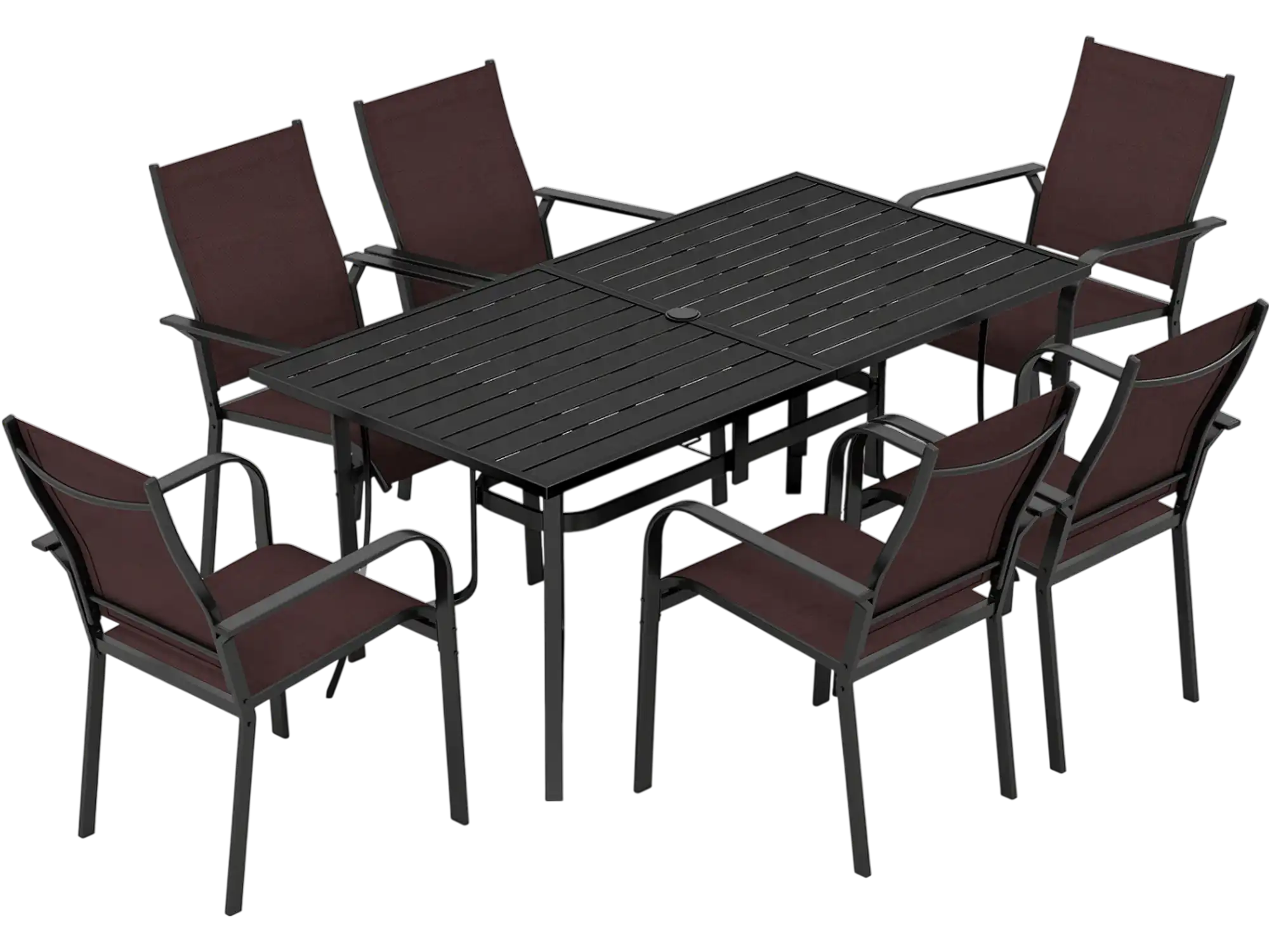 Costway 7-Piece Patio Dining Set for 6 Rectangle Metal Table Mesh Armchairs 69522450 New