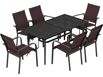Costway 7-Piece Patio Dining Set for 6 Rectangle Metal Table Stackable Mesh Armchairs 69522450 New