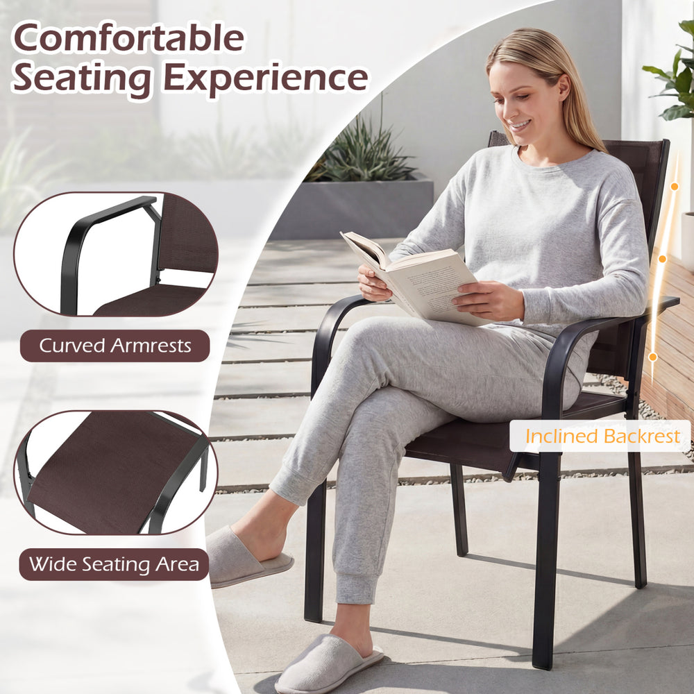 7-Piece Patio Dining Set for 6 with Rectangle Metal Table and Stackable Breathable Mesh Armchairs - Gallery View 7 of 11