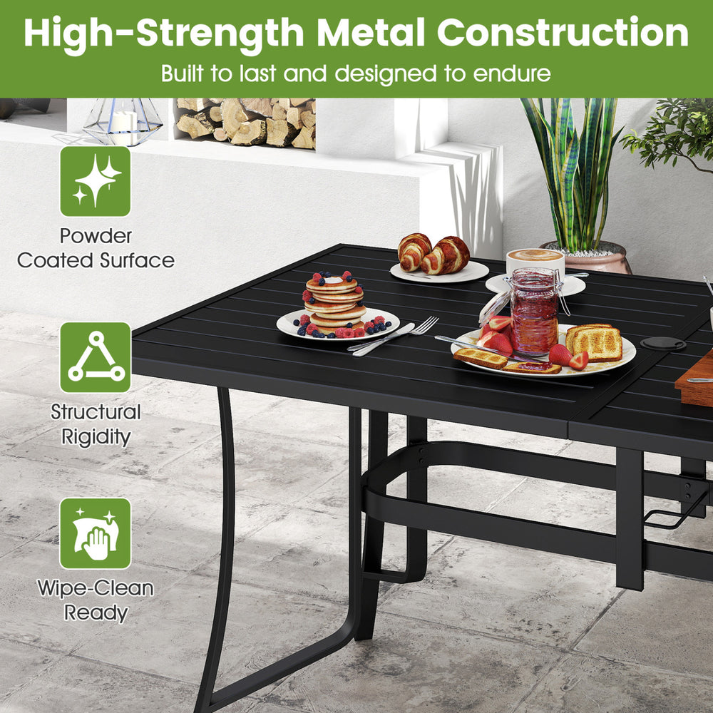 7-Piece Patio Dining Set for 6 with Rectangle Metal Table and Stackable Breathable Mesh Armchairs - Gallery View 9 of 11
