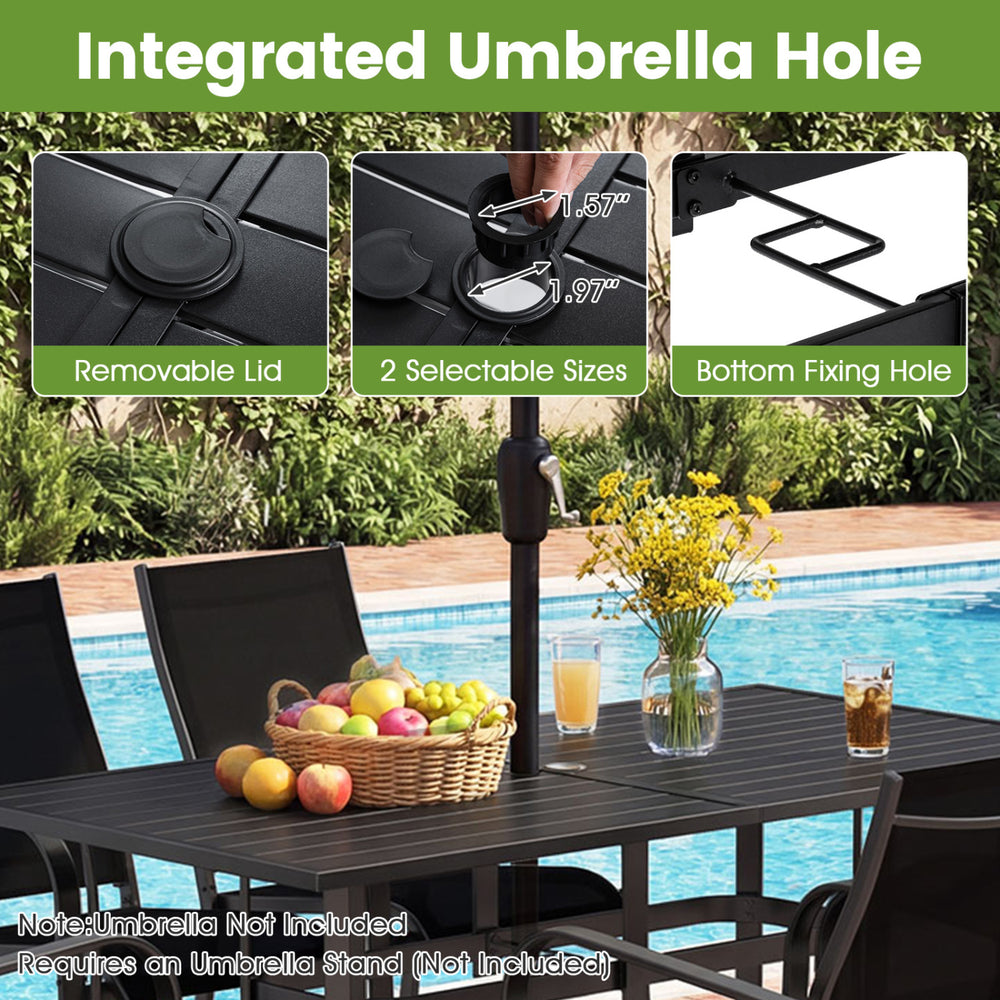 7-Piece Patio Dining Set for 6 with Rectangle Metal Table and Stackable Breathable Mesh Armchairs - Gallery View 10 of 11