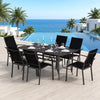 7-Piece Patio Dining Set for 6 with Rectangle Metal Table and Stackable Breathable Mesh Armchairs-Black - Gallery View 1 of 12