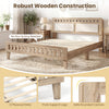 Queen wood bed frame with upholstered headboard in natural finish, featuring robust wooden construction and thick.