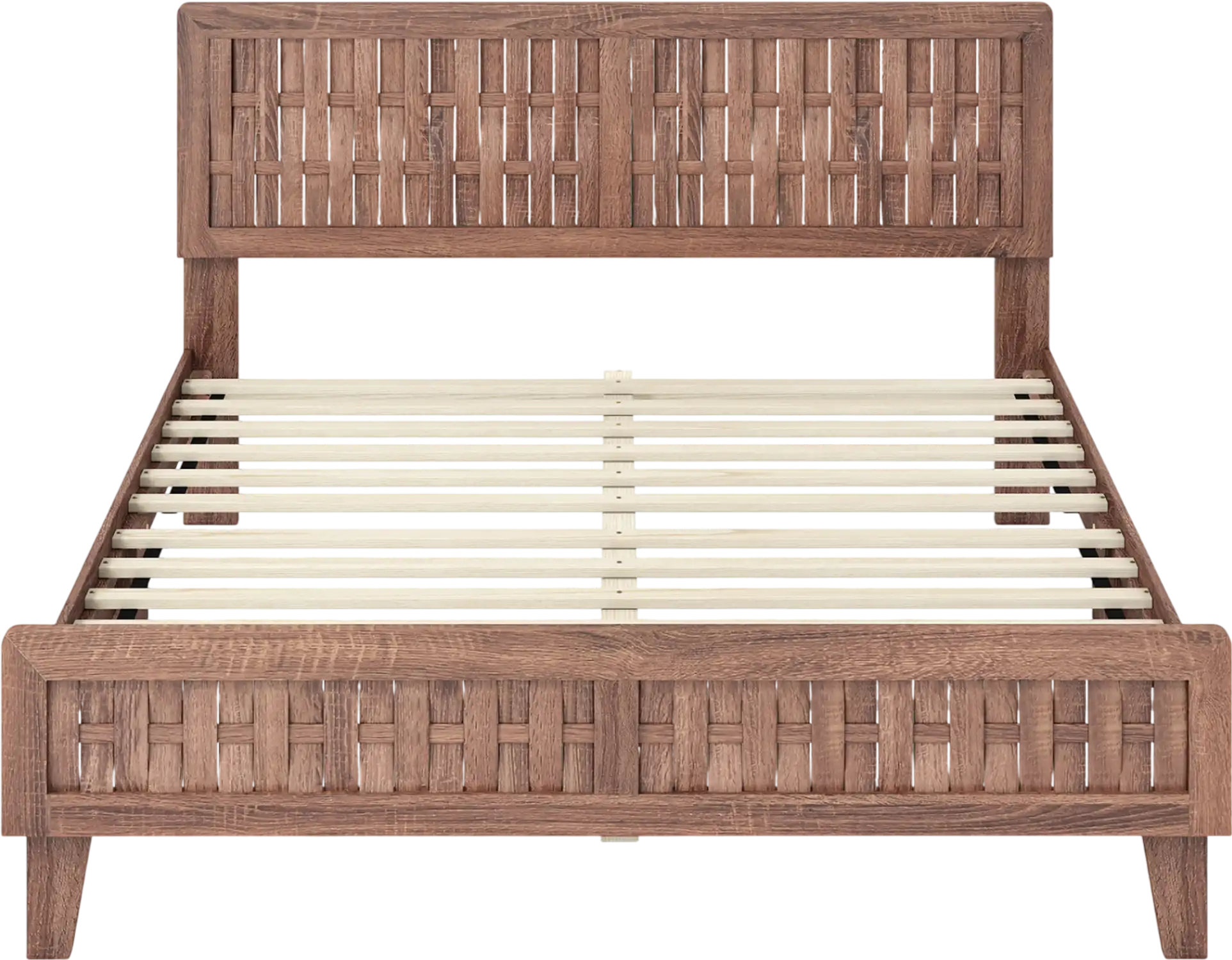 Costway Queen Bed Frame Mid Century Woven Accent Headboard 24271307 New