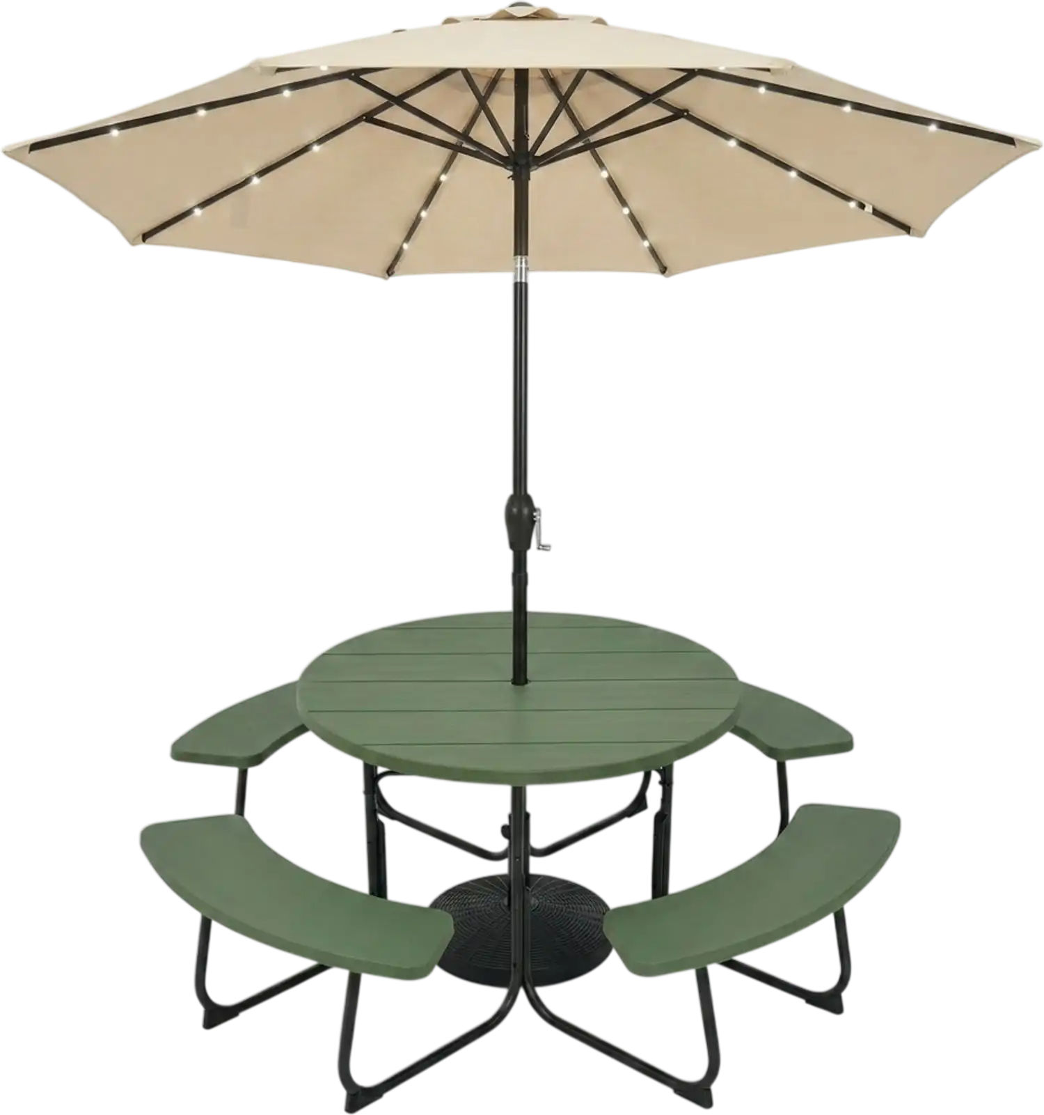Costway 3-Pc Round Picnic Table Set w/ 10' Solar LED Tilt Umbrella & Base 85192324 New