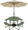 3-Piece Round Picnic Table Set with 10FT Solar LED Tilt Umbrella and Base for Patio Backyard