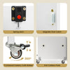 Detail shots of the sewing machine table features, including spring latch, magnetic door catch, and universal casters.