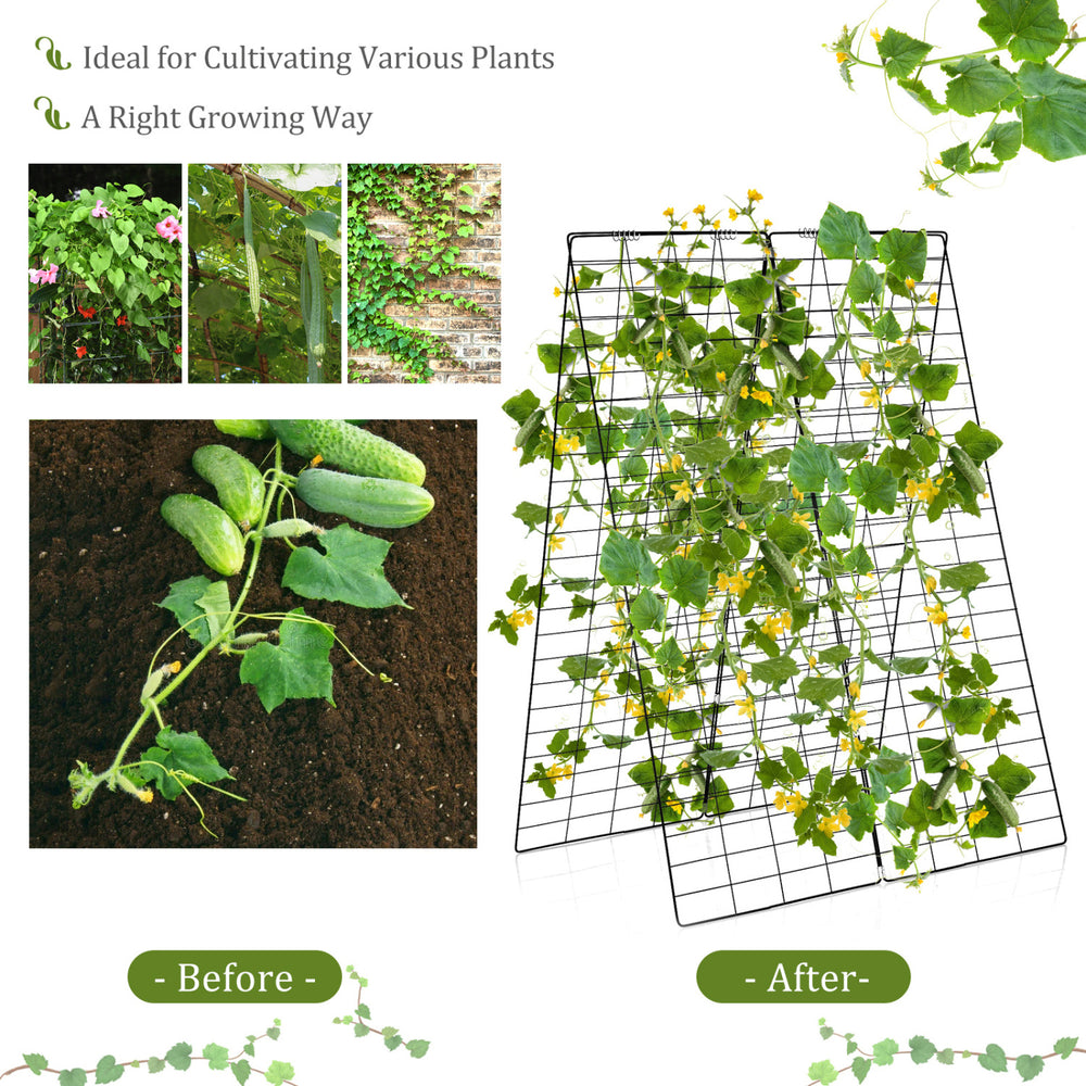 A-Frame garden trellis in green for climbing plants, featuring a ground stake and cable tie for secure support.