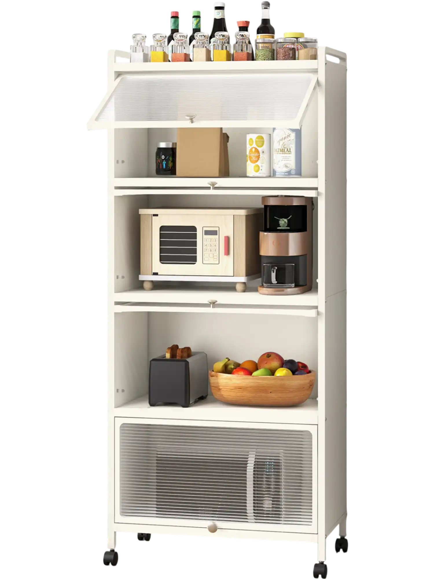 Costway 5-Tier Kitchen Storage Baker's Rack w/ Flip-Up Enclosed Doors 18730109 New