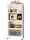 5-tier kitchen storage baker's rack with flip-up enclosed doors, featuring open shelves and a bottom storage area.