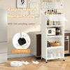 5-tier kitchen storage baker's rack with flip-up enclosed doors and 360° swiveling casters for easy mobility.