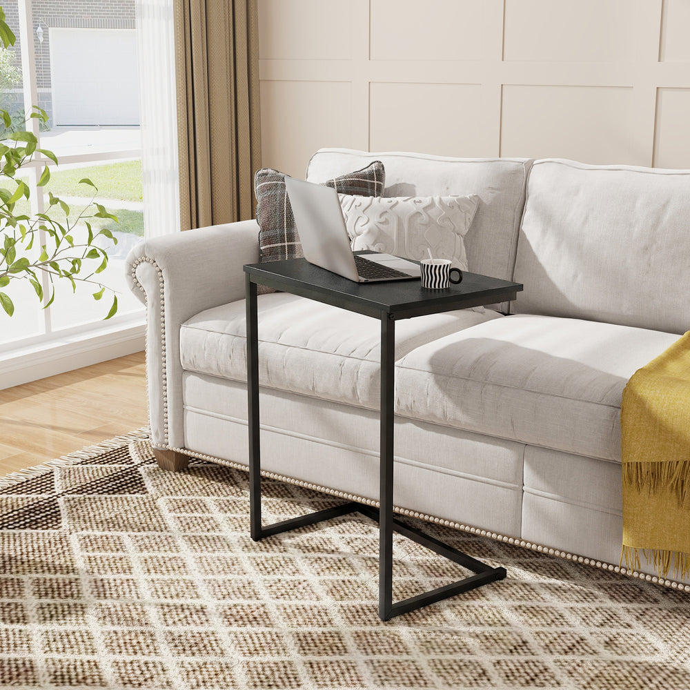 C-Shaped Side Table Sofa Snack End Table with Metal Frame-Black - Gallery View 1 of 9