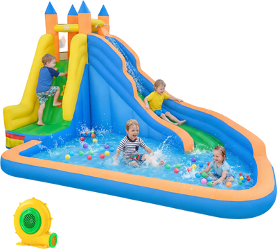Costway 3-in-1 Inflatable Water Slide Curved Slide w/ 680W Blower 22188645 New