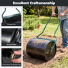 Lawn roller with scraper bar and round edges, 12-gallon capacity, ideal for leveling soil in gardens.