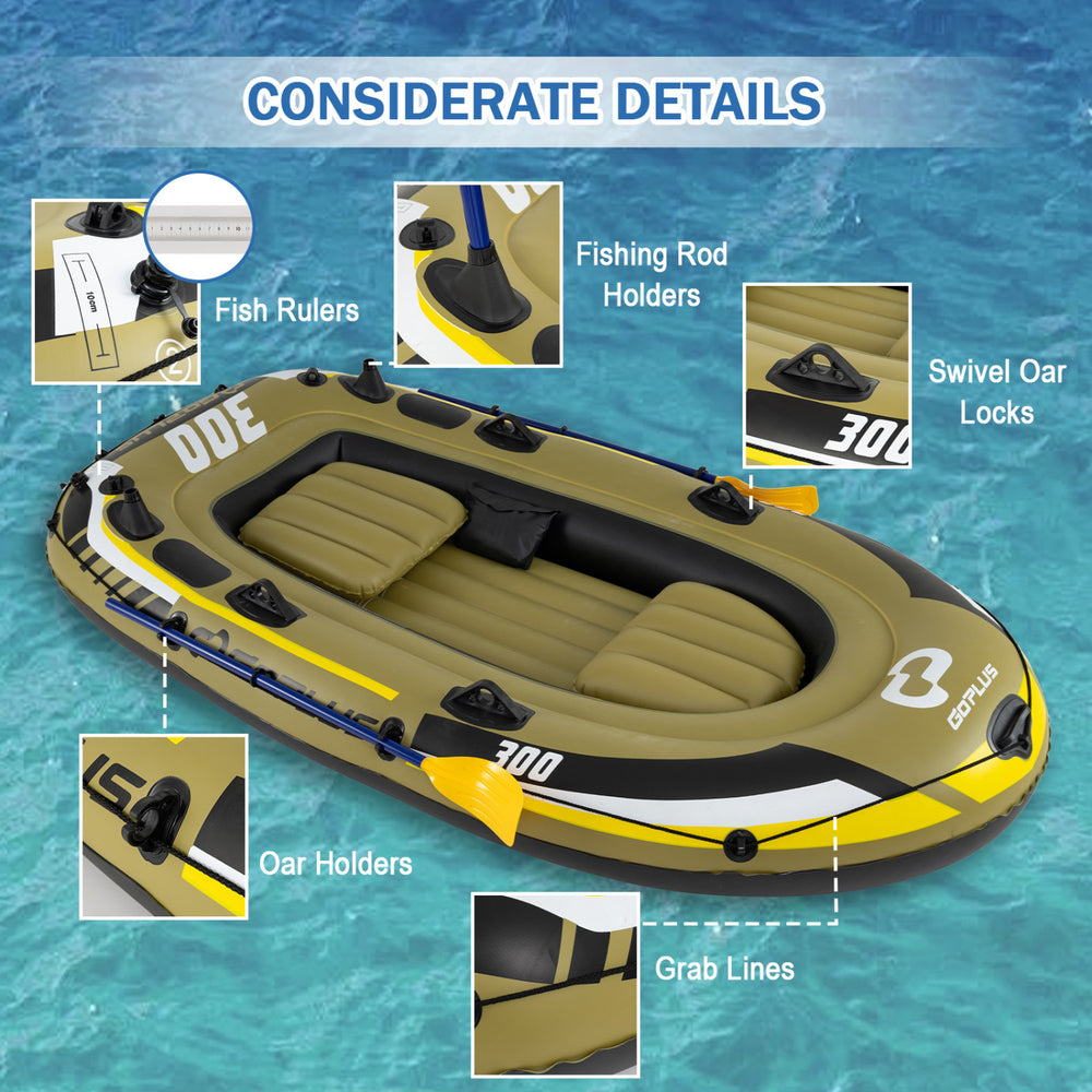Costway 3-Person Inflatable Fishing Raft Boat Set w/ Oars Pump 6892028 – FactoryPure