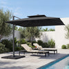 Gray 10 FT aluminum pole cantilever umbrella with 220 lbs base, ideal for providing shade by the poolside.