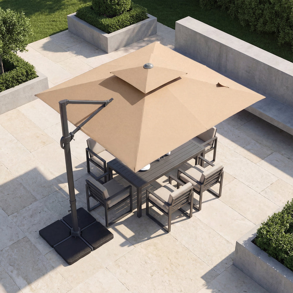 10 FT Aluminum Pole Patio Cantilever Umbrella with 220 LBS Base-Brown - Gallery View 1 of 10