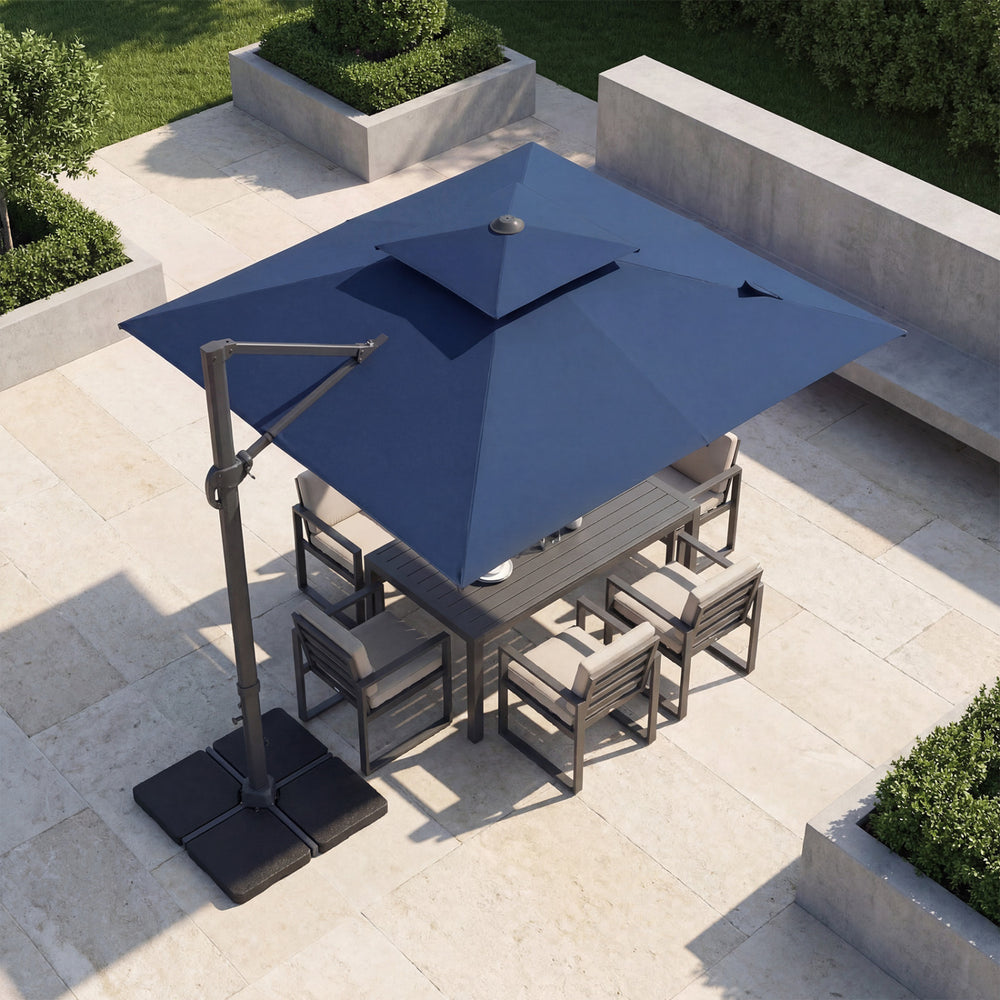 10 FT Aluminum Pole Patio Cantilever Umbrella with 220 LBS Base-Dark Blue - Gallery View 1 of 10