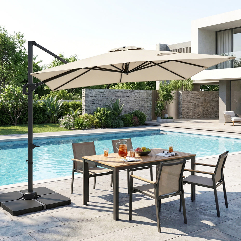 11 x 9 FT Aluminum Pole Outdoor Offset Hanging Umbrella with 220 LBS Base-Beige - Gallery View 1 of 10