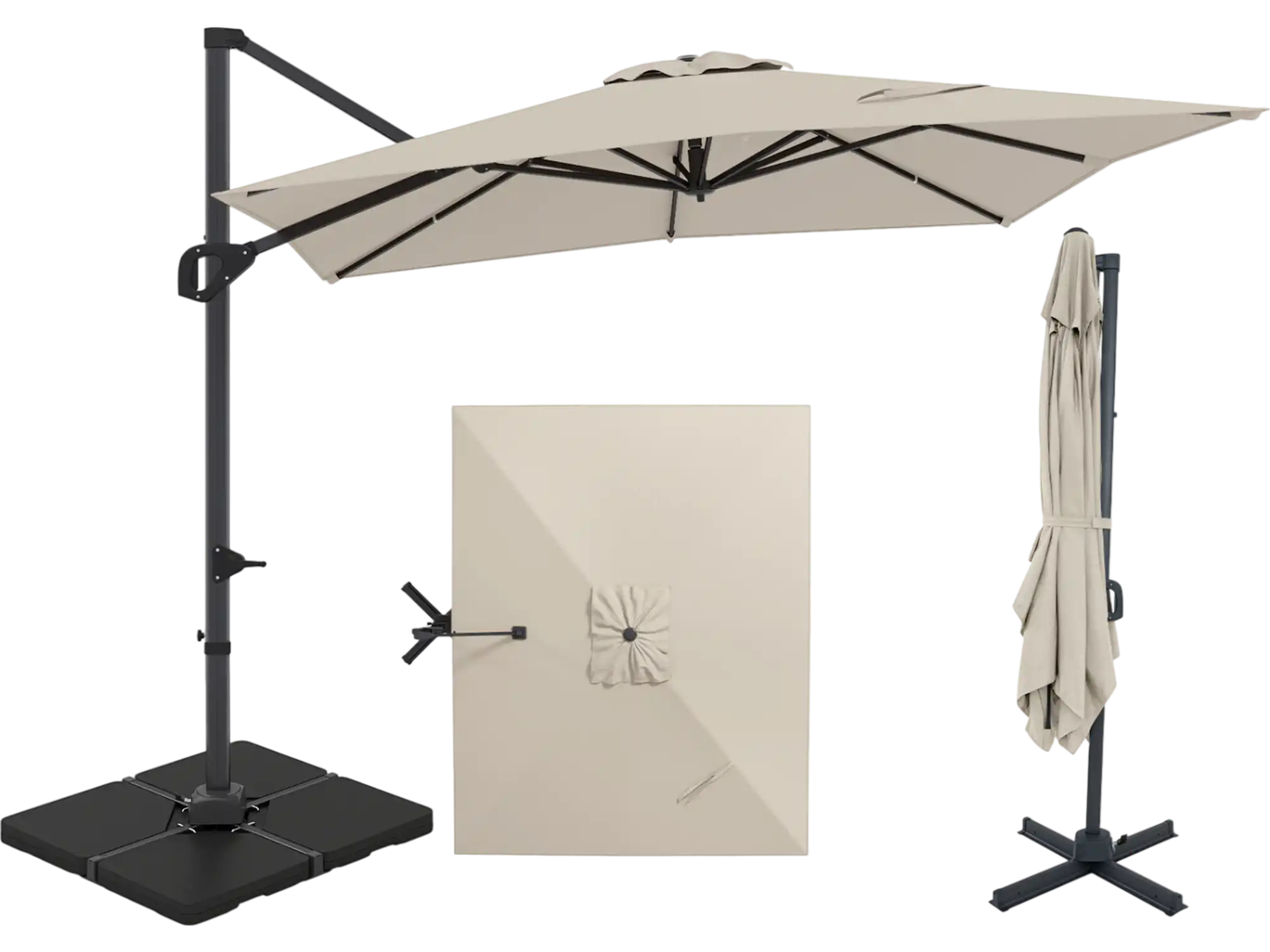 Costway 11' x 9' Aluminum Offset Hanging Outdoor Umbrella w/ 220 lbs Base 35637936 New