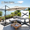 Offset hanging umbrella with 360° rotation in beige, featuring an aluminum pole, perfect for outdoor patio shade.