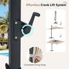 Offset hanging umbrella with aluminum pole and crank lift system, featuring 360° rotation in beige for outdoor use.