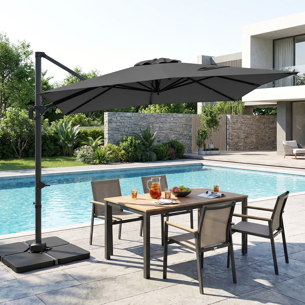 11 x 9 FT Aluminum Pole Outdoor Offset Hanging Umbrella with 220 LBS Base-Gray - Gallery View 1 of 9