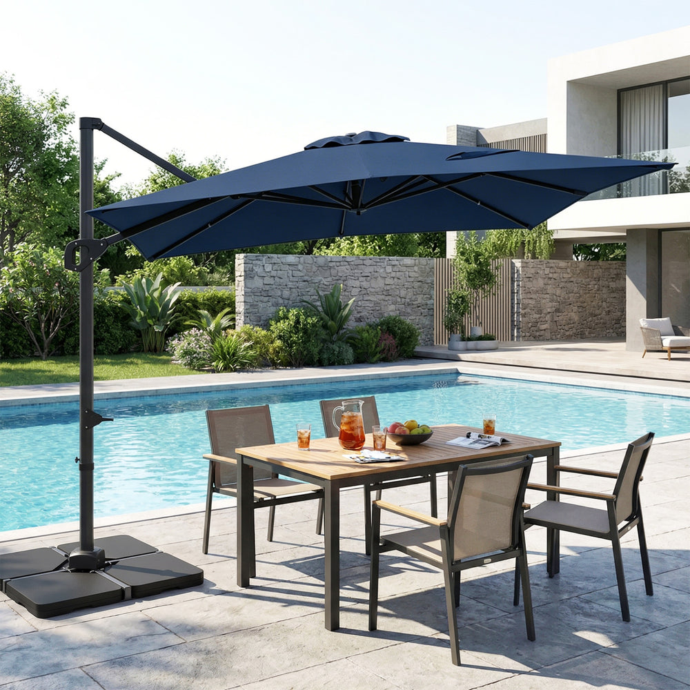 11 x 9 FT Aluminum Pole Outdoor Offset Hanging Umbrella with 220 LBS Base-Dark Blue - Gallery View 1 of 10