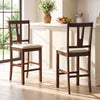 Counter height bar stools with contoured V-back in a rich wood finish, perfect for kitchen or dining areas.