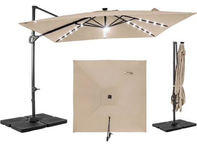 Costway 10' Cantilever Patio Umbrella w/ 32 Solar LED Lights & 220 lbs Base 26406390 New