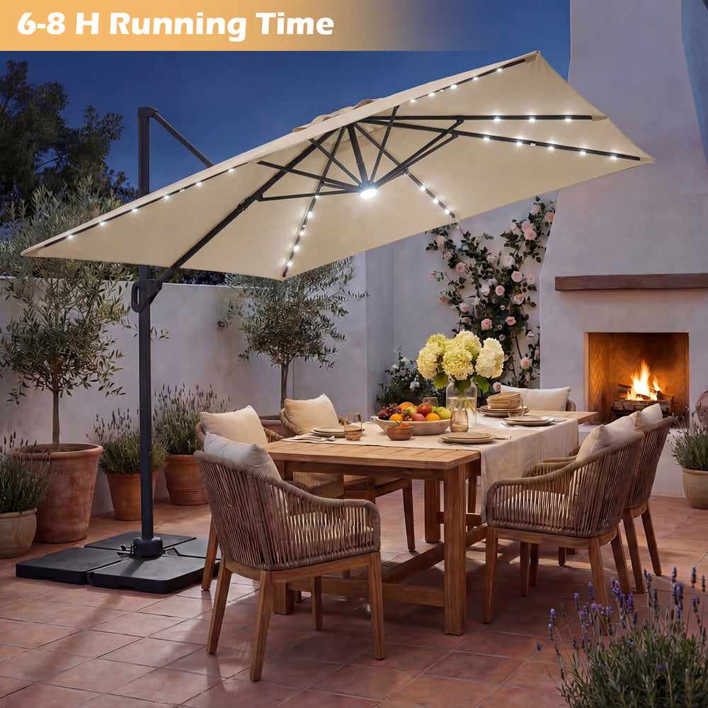 10 ft Cantilever Patio Umbrella with 32 Solar LED Lights and 220 LBS Base-Dark Blue