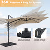 10 FT cantilever patio umbrella with beige fabric, featuring a 360° rotation and easy tilt system for optimal shade.