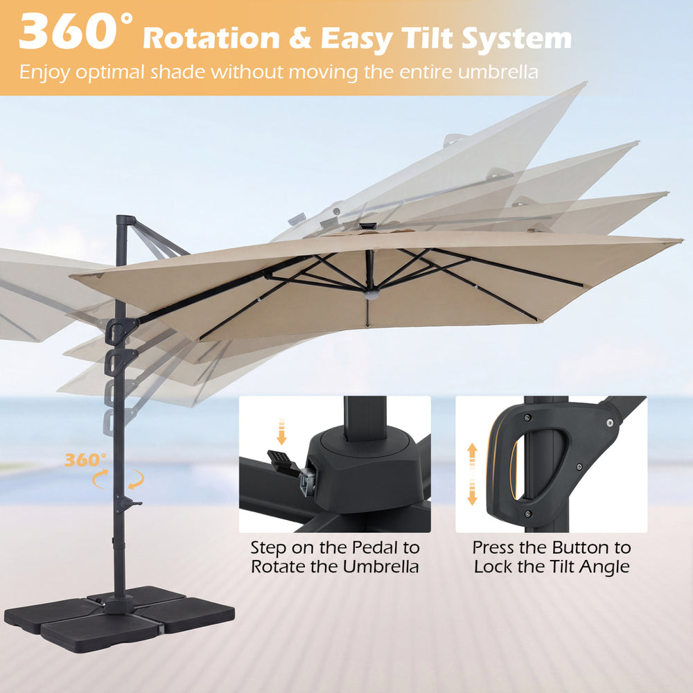 10 ft Cantilever Patio Umbrella with 32 Solar LED Lights and 220 LBS Base-Dark Blue