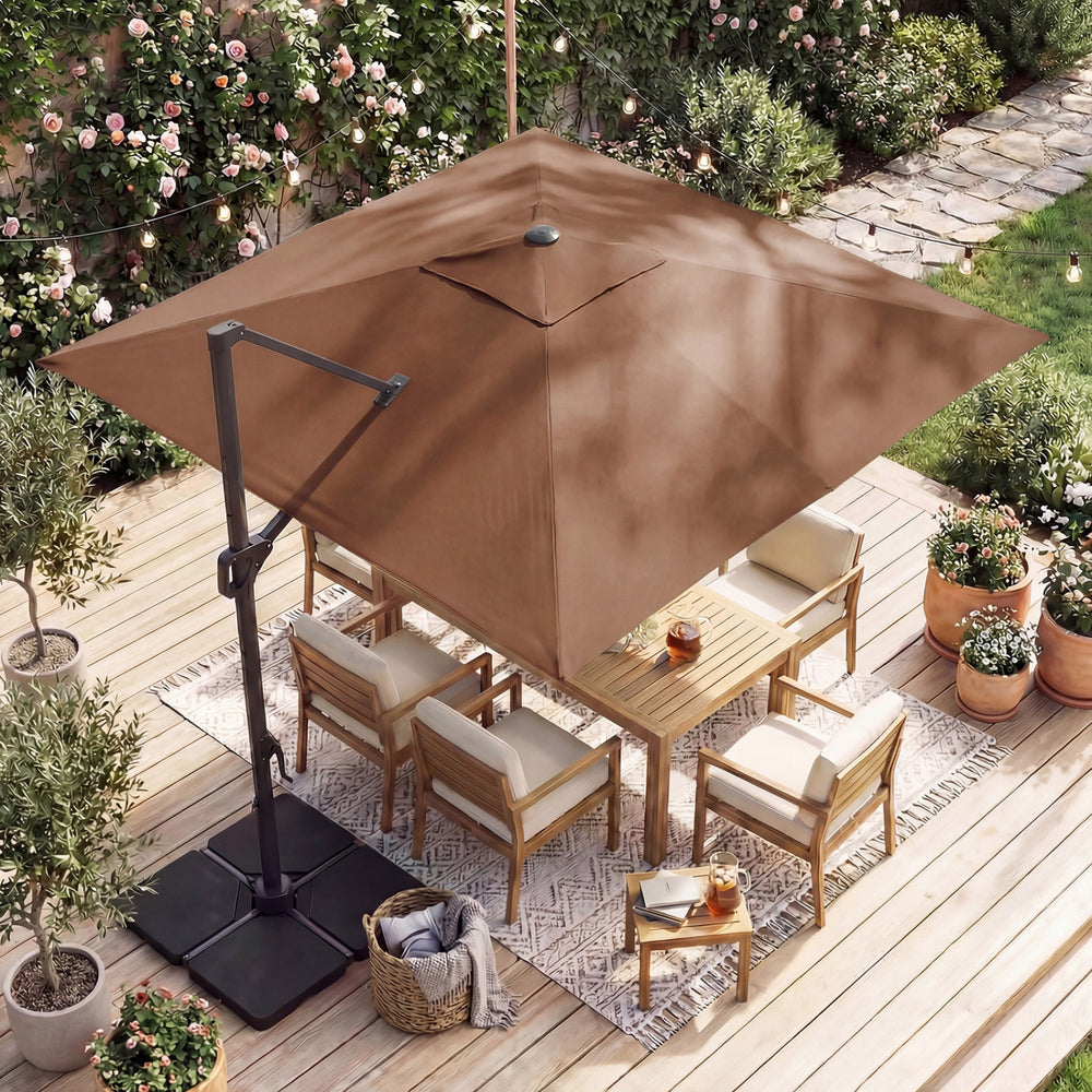 10 ft Cantilever Patio Umbrella with 32 Solar LED Lights and 220 LBS Base-Dark Blue