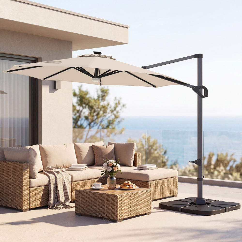 10 FT Cantilever Patio Umbrella with 35 Solar LED Lights and 220 LBS Base-Beige - Gallery View 1 of 10