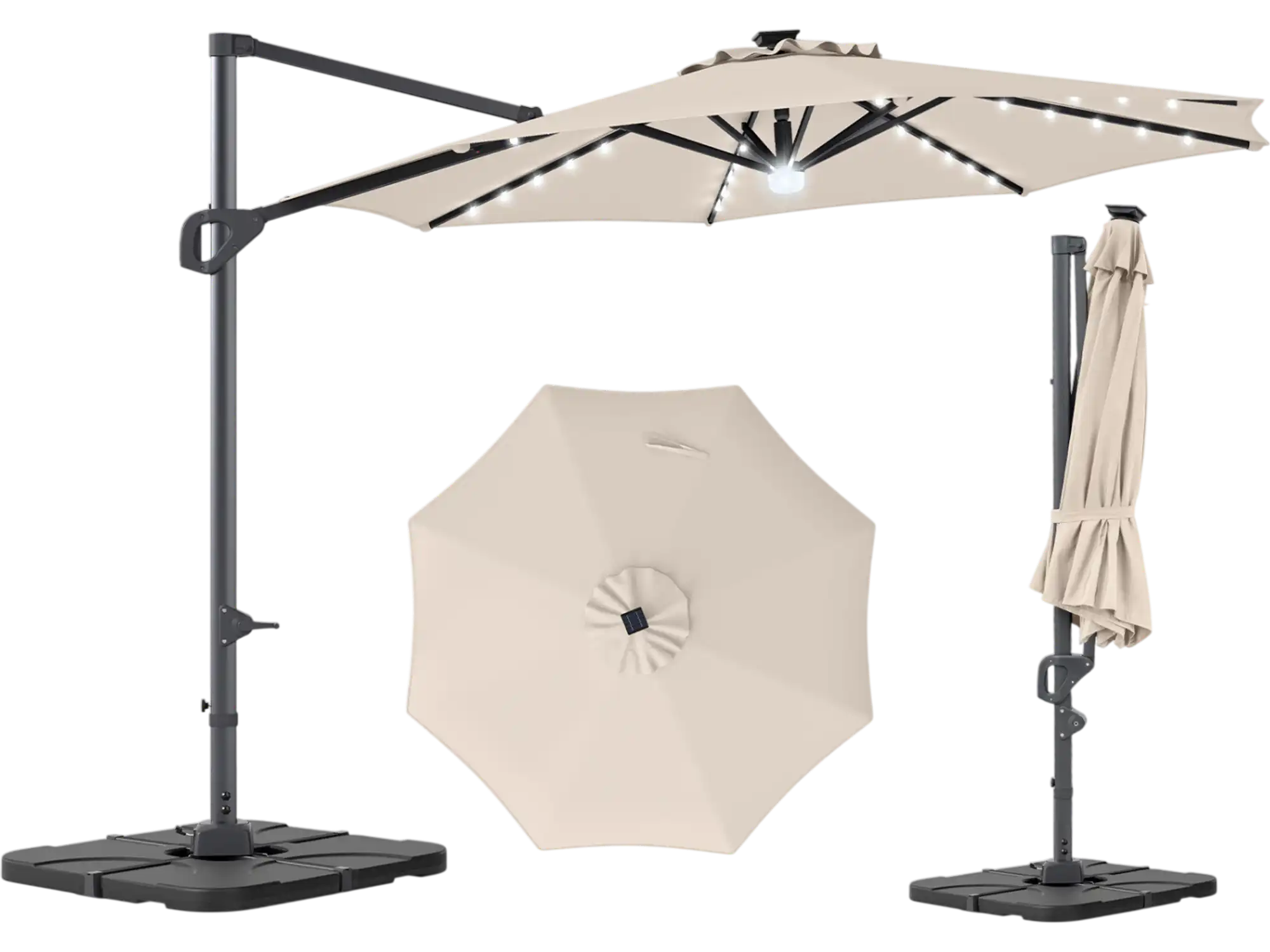 Costway 10' Cantilever Patio Umbrella w/ 35 Solar LED Lights & 220 lbs Base 56573272 New