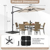 10 FT cantilever patio umbrella with beige canopy, 35 solar LED lights, and 220 LBS base for outdoor dining.
