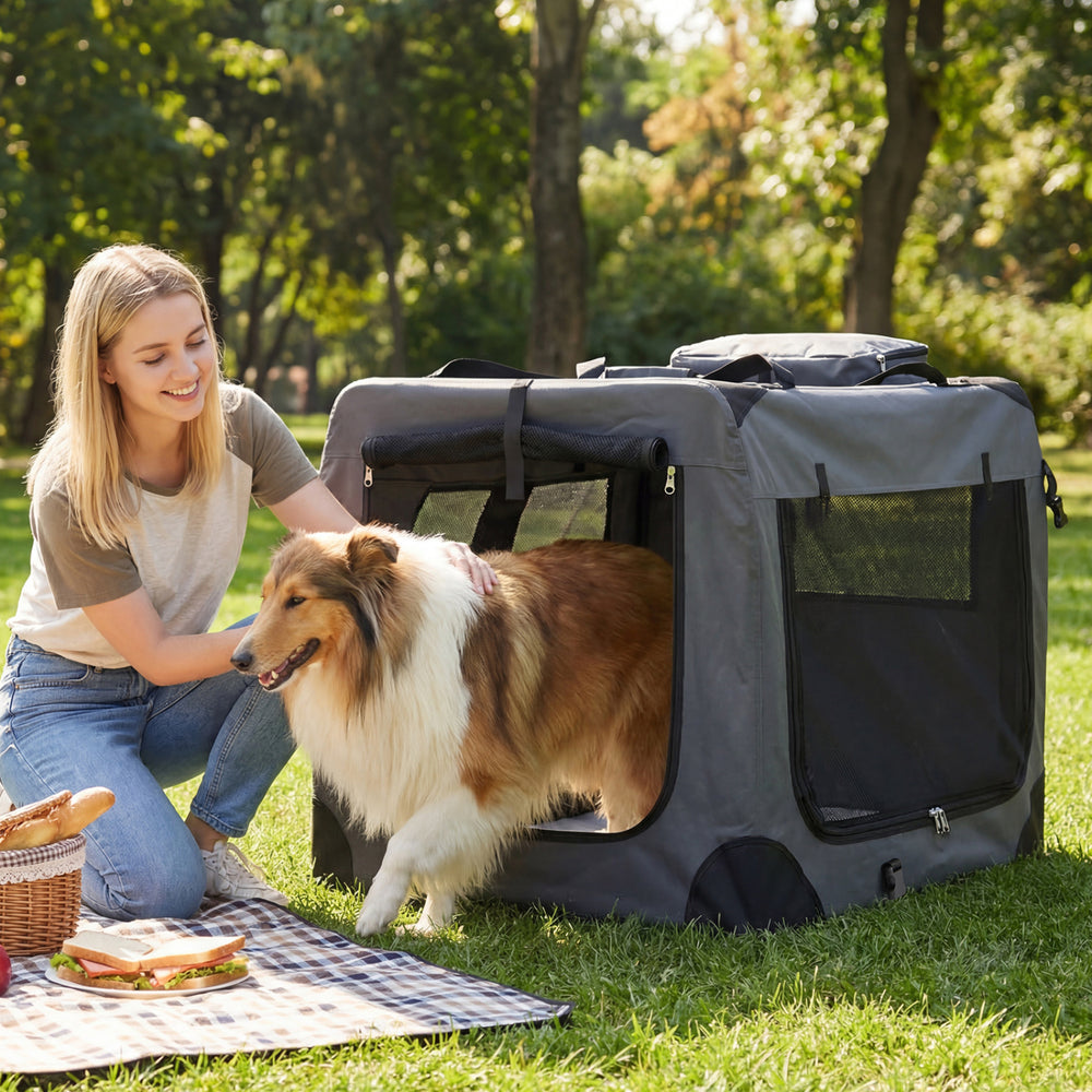 Collapsible Soft Dog Crate Travel Crate with Mesh Windows and 3 Doors-XL - Gallery View 1 of 11