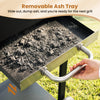 Removable ash tray of the charcoal grill for easy cleanup, featuring a sturdy handle for convenient dumping.