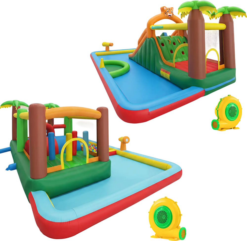 Tiger Inflatable Water Park Obstacle Bounce House with 2 Blower