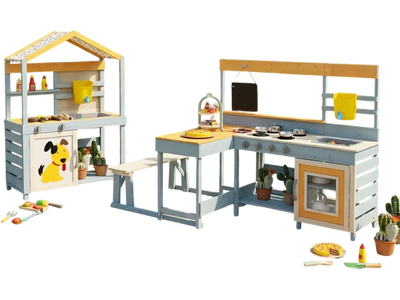 Costway Kids Outdoor Wooden Mud Kitchen BBQ Grill Picnic Table Playset 45811337 New