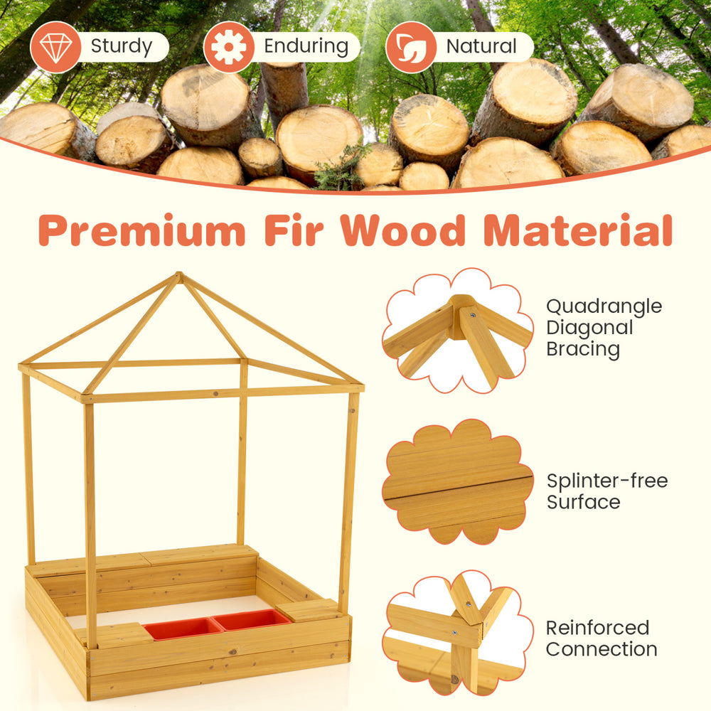 Ultimate kids outdoor play center featuring a fir wood sandbox with a protective canopy for safe, fun playtime.