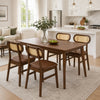 48-inch wooden dining table set for 4 with rattan chairs, featuring a classic brown finish for elegant dining spaces.